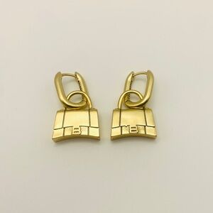 Balenciaga gold-tone Mini Purse Charm Huggie Earrings with 'B' Logo